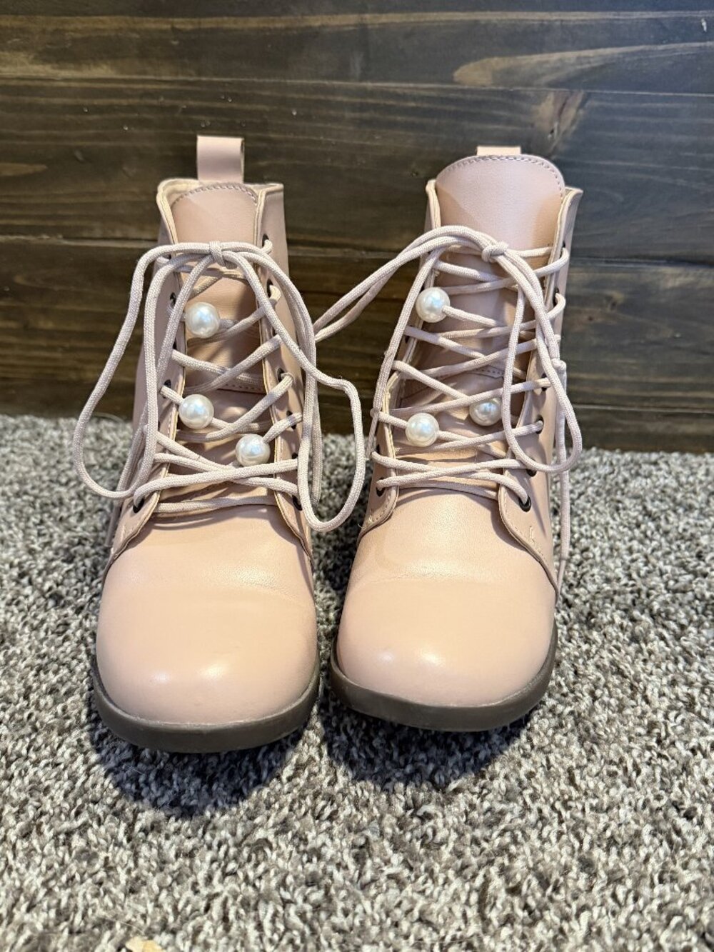 Loly In The Sky Womens Pink/Nude Boots with Pearls